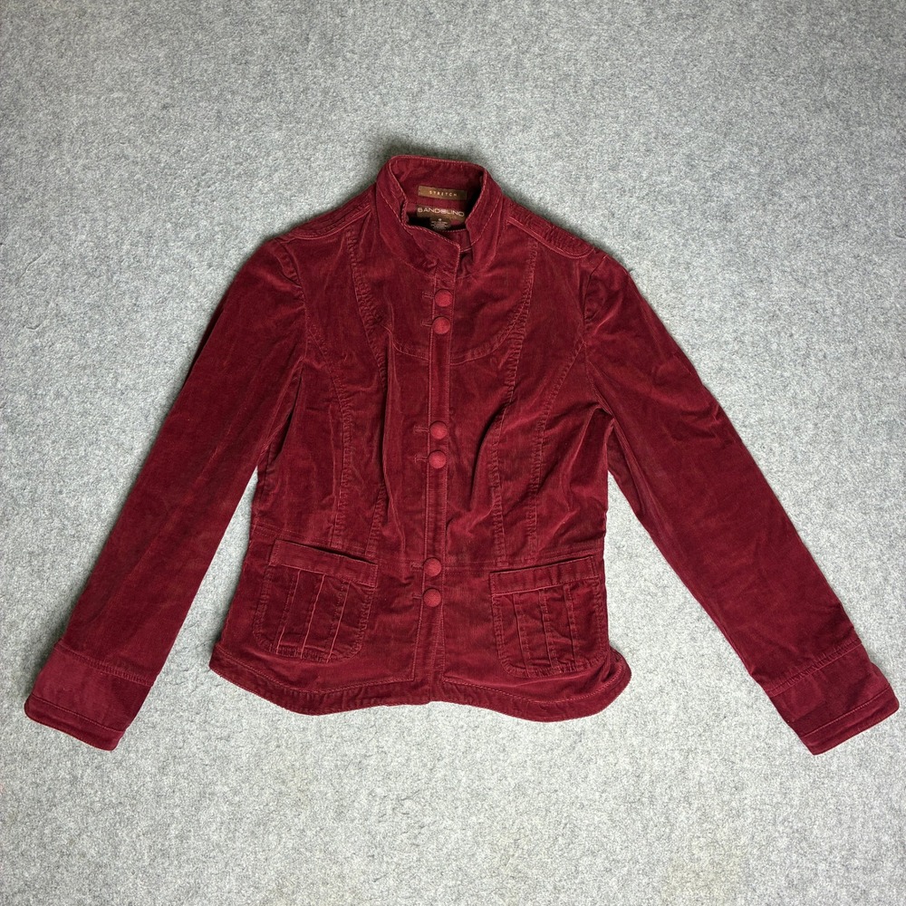 Bandolino Womens Size 8 Burgundy Red Corduroy Stretch Mandarin Collar Jacket